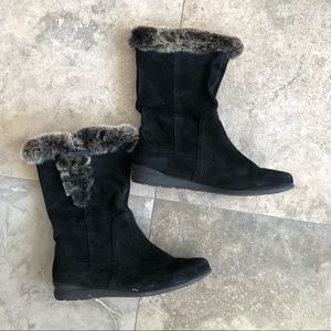 Hush Puppies Suede Boots with Fur Trim Black Hel61